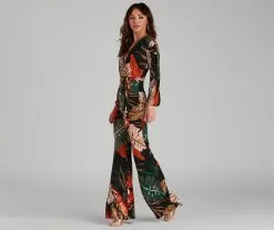 Windsor. Island Getaway Plunge Neck Tropical Jumpsuit -Formal Dresses Online Shop 06502 0848 4
