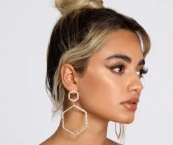 Windsor. Hexagon Rhinestone Drop Hoop Earrings