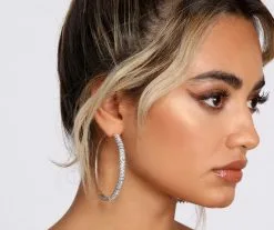 Windsor. Silver Timeless Baguette Hoop Earrings