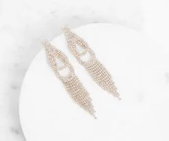 Windsor. Done Up Double Loop Rhinestone Fringe Earrings