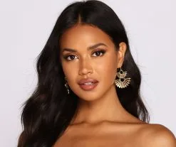 Windsor. Double Glamour Metal Fan Earrings