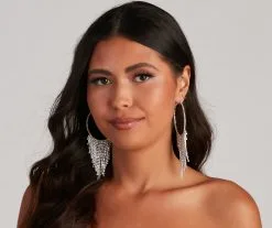 Windsor. Gorgeous Radiance Rhinestone Fringe Hoop Earrings -Formal Dresses Online Shop 07001 1088 2
