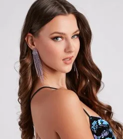 Windsor. Pretty Glam Vibes Rhinestone Fringe Earrings 9 Windsor. Pretty Glam Vibes Rhinestone Fringe Earrings -Formal Dresses Online Shop 07001 1512 2