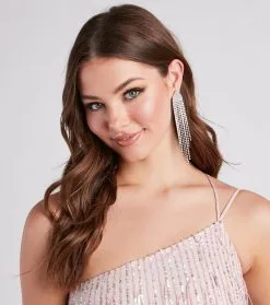 Windsor. Pretty Glam Vibes Rhinestone Fringe Earrings
