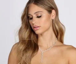 Windsor. Leafy Lariat Cubic Zirconia Necklace Set
