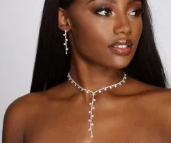 Windsor. Irreplaceable Rhinestone Lariat Necklace + Earring Set