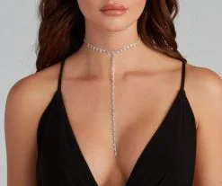 Windsor. Dainty Princess Cut Rhinestone Lariat Necklace