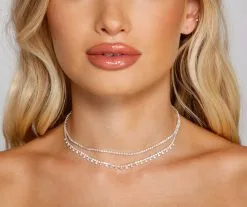 Windsor. Dainty Layered Rhinestone Choker Necklace