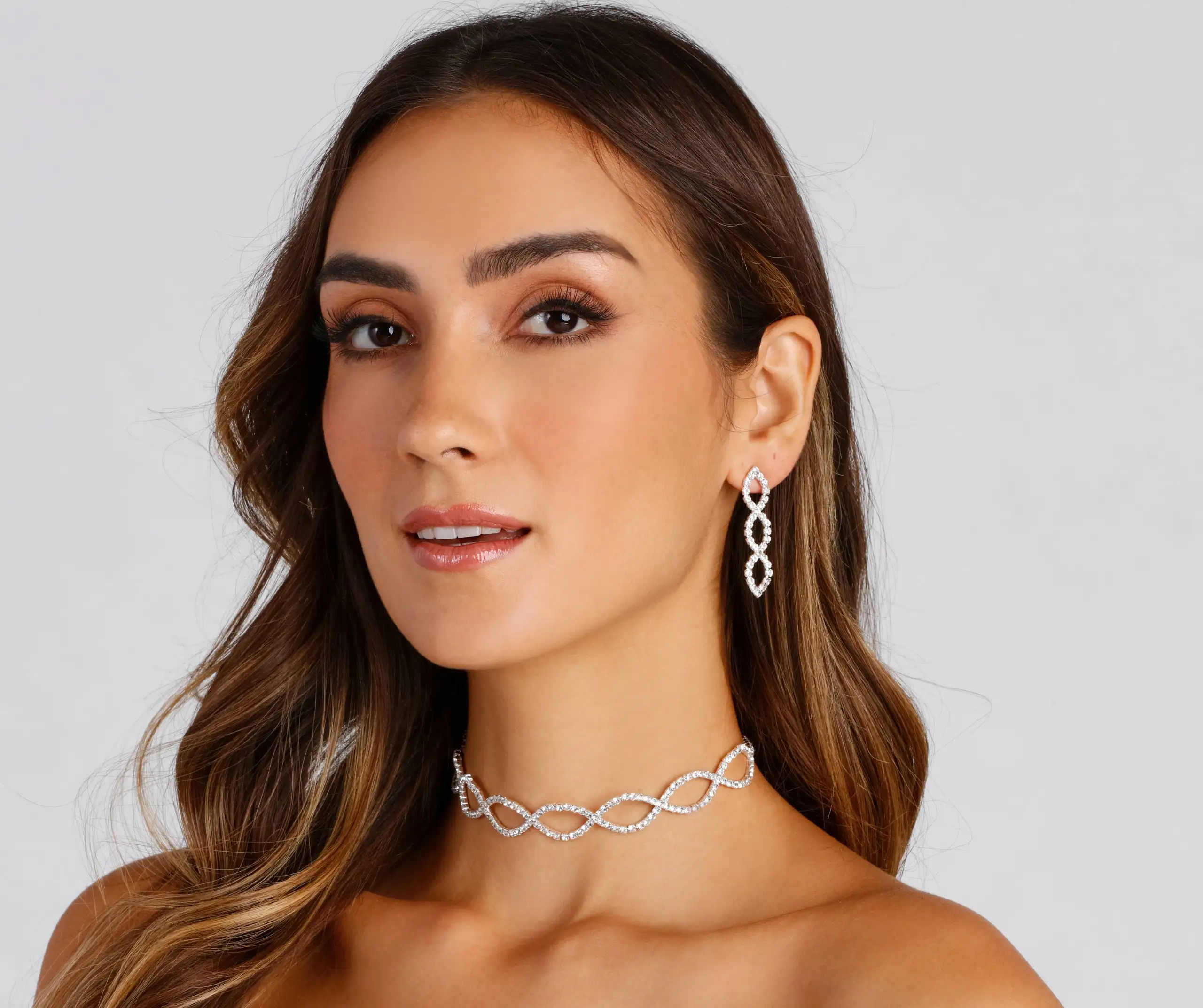 Windsor. Glam Forever Rhinestone Choker And Earrings Set 3 Windsor. Glam Forever Rhinestone Choker And Earrings Set