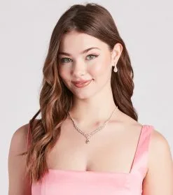 Windsor. Radiant Babe Pink Teardrop Necklace And Earrings Set