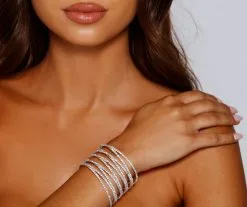 Windsor. Ten Row Memory Wire Rhinestone Cuff