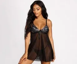 Windsor. Forever Yours Lace Babydoll Dress + Panty Set