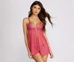 Windsor. Dream Girl Mauve Lace Babydoll And Panty Set