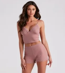 Windsor. Delicate Lace Pajama Top And Shorts Set
