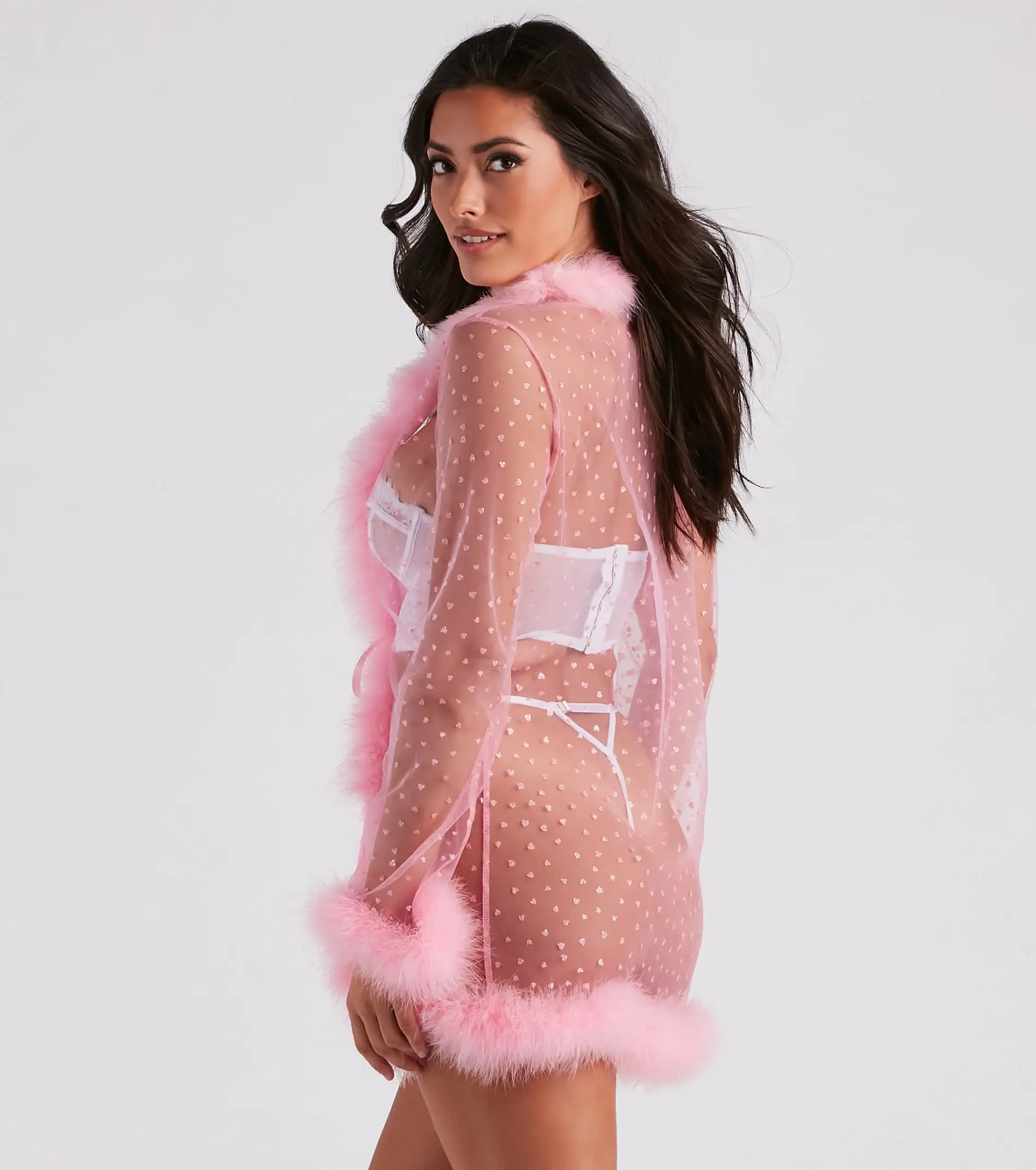 Windsor. Dream Girl Glitter Heart Marabou Feather Robe 4 Windsor. Dream Girl Glitter Heart Marabou Feather Robe - Image 2