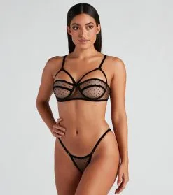 Windsor. XOXO Mesh Polka Dot Bra And Panty