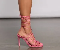 Windsor. Sleek Stunner Lace-Up Faux Leather Heels 12 Windsor. Sleek Stunner Lace-Up Faux Leather Heels -Formal Dresses Online Shop 07401 2875 5