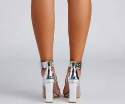 Windsor. Chrome Magic Rhinestone Thin Block Heels -Formal Dresses Online Shop 07401 3481 4