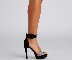 Windsor. Glam Heights Rhinestone Nubuck Stiletto Heels -Formal Dresses Online Shop 07401 3594 3
