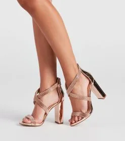 Windsor. Glitzy Rhinestone Chrome Block Heels