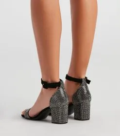 Windsor. Shimmer Down Rhinestone Block Heels -Formal Dresses Online Shop 07401 3968 4