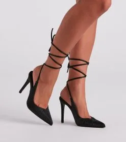 Windsor. Chic Glam Rhinestone Lace-Up Stiletto Heels