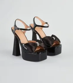 Windsor. Gifted With Style Patent Bow Platform Heels