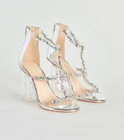 Windsor. Iridescent Glow Gemstone Clear Block Heels