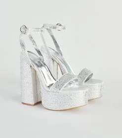 Windsor. Amp Up The Glam Rhinestone Chrome Platform Heels